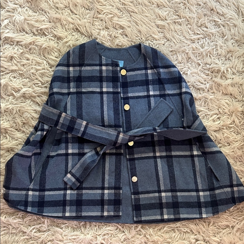 Draper James Plaid Cape with Gold Buttons - NWOT, size M/L